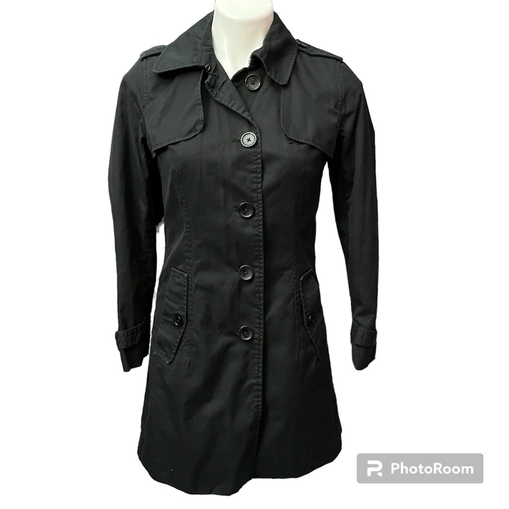 Banana Republic Factory Black Button Down Cotton Trench Coat - Size Small